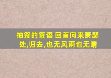 抽签的签语 回首向来萧瑟处,归去,也无风雨也无晴